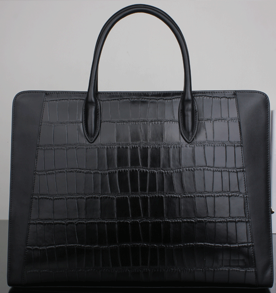 2-tone black genuine leather casual upscale briefcase for men