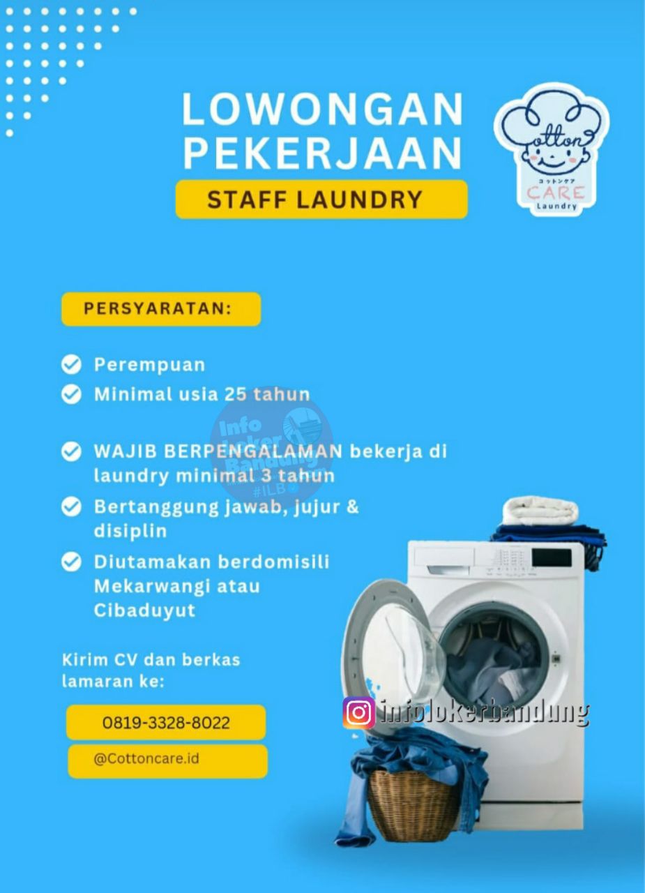 Lowongan Kerja Staff Laundry Cotton Care Bandung Januari 2024