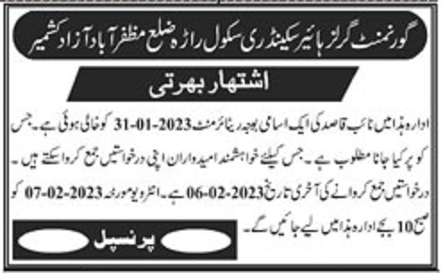 Latest Govt Girls High School Management Posts Muzaffarabad 2023