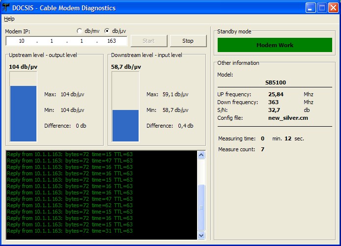 Cable modem diagnostic a very simple program for displaying a measuring of 