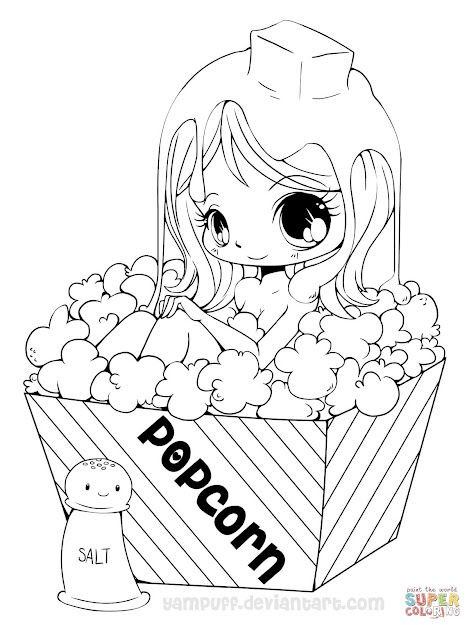Cute Dolphin Coloring Pages Chibi Popcorn Girl