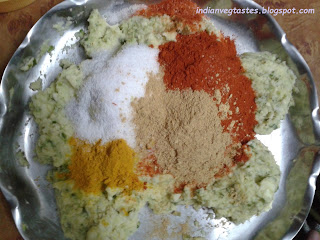 Grated mango and other spices for Mango thokku