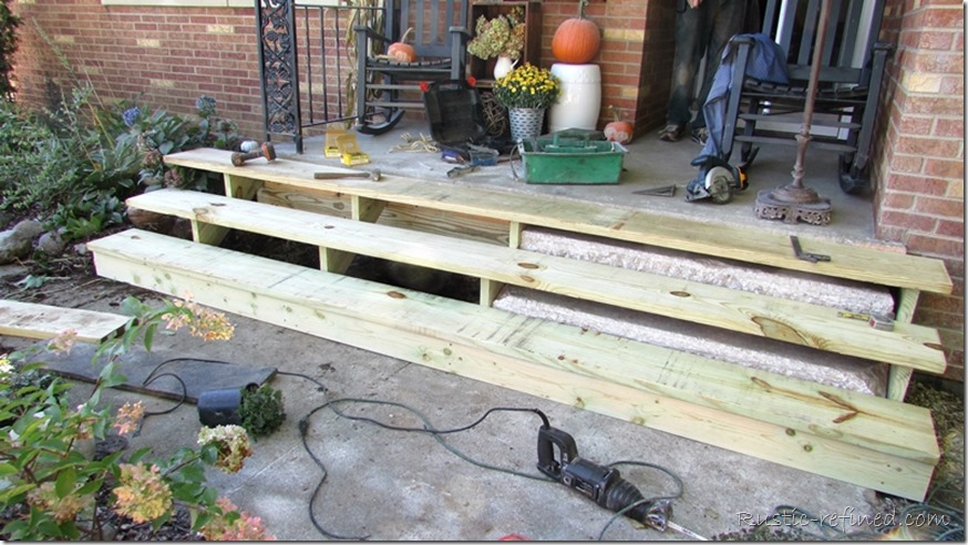 A quick and budget friendly Do It Yourself Project to enlarge the front porch in one weekend.