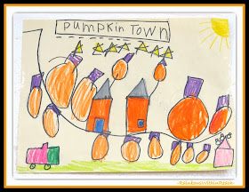 "Pumpkin Town" Drawing in Kindergarten via RainbowsWithinReach