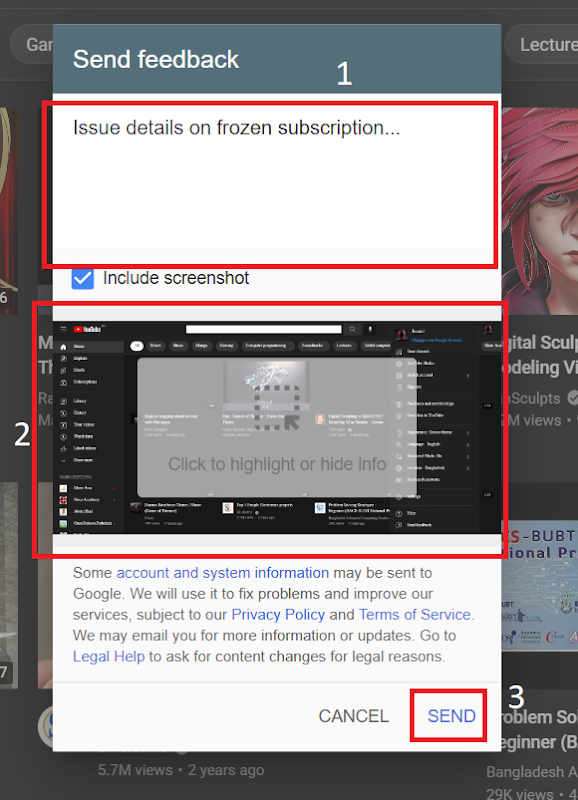 sending feedback to YouTube
