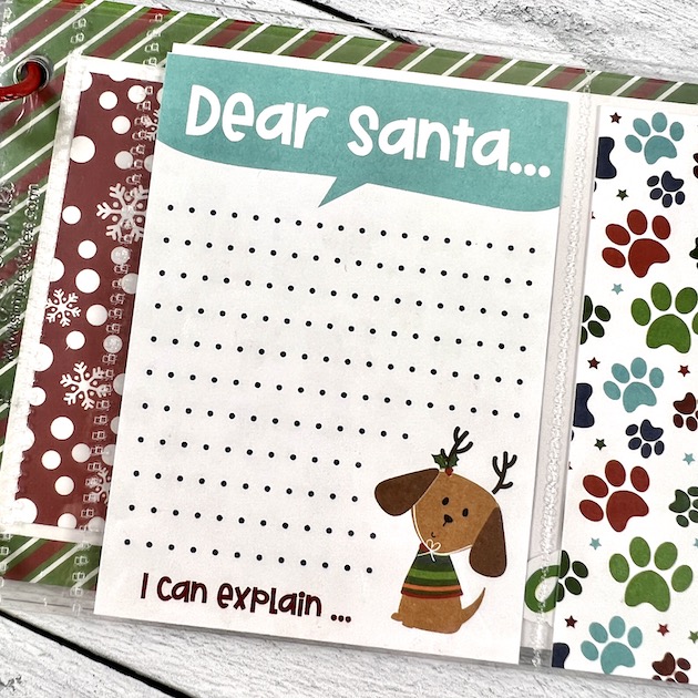 Christmas Dog Scrapbook Album Page with journaling card and paw prints
