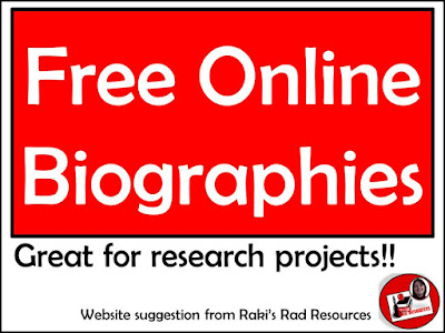 Free online biographies for research projects - website suggestion from Raki's Rad Resources.