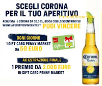 Concorso Corona "Aperitivo vincente" : ogni giorno vinci Gift card da 50€ e fino a 2.000€