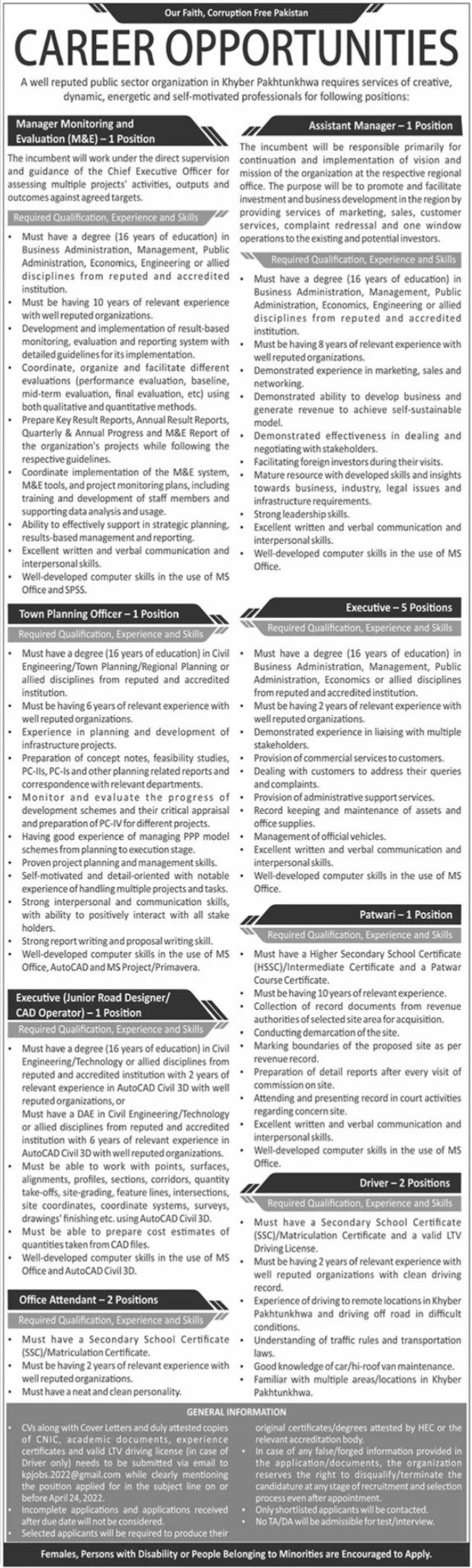 Latest Public Sector Organization Management Posts Peshawar 2022