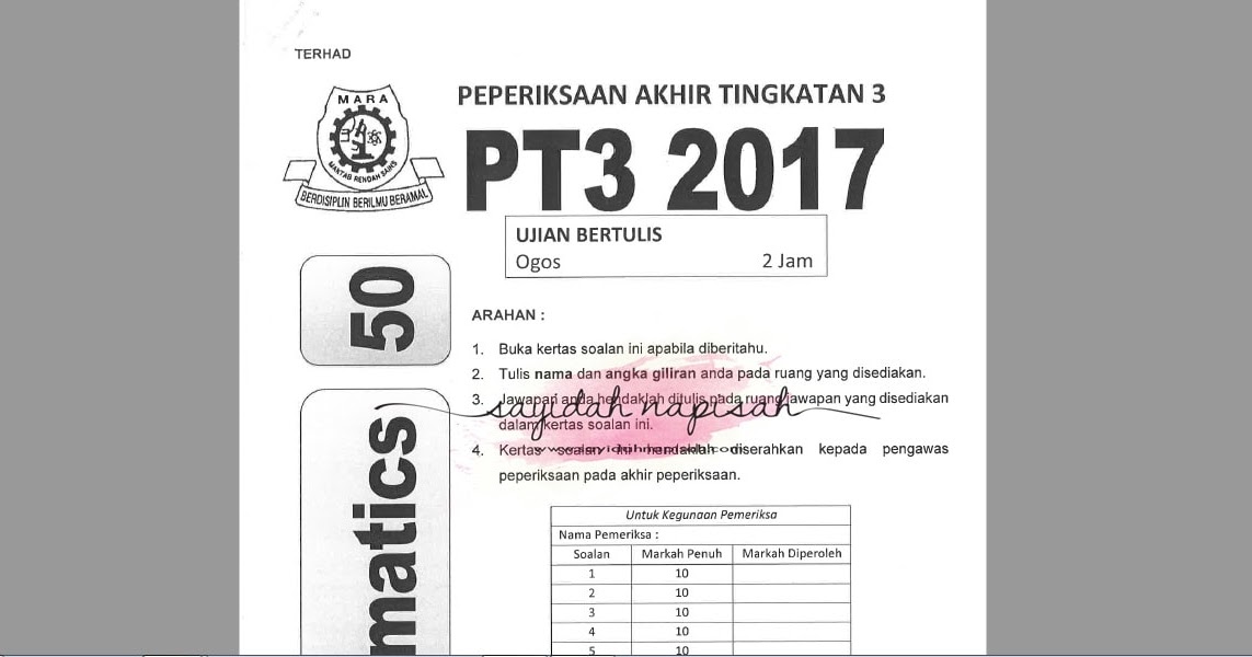 Soalan Percubaan Pt3 2017 Matematik Skema Jawapan Mrsm Melaka Kedah Sayidahnapisahdotcom