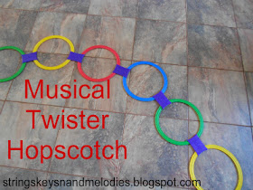 musical twister hopscotch, hopscotch, twister, musical notes, musical note games, beginning music, beginning piano, movement activities, note games, strings keys and melodies
