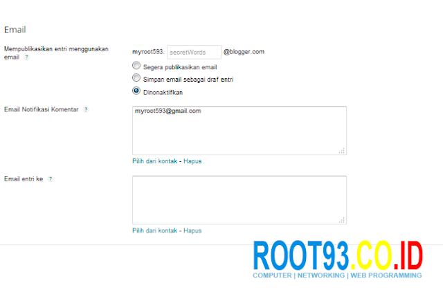 pengaturan email blog