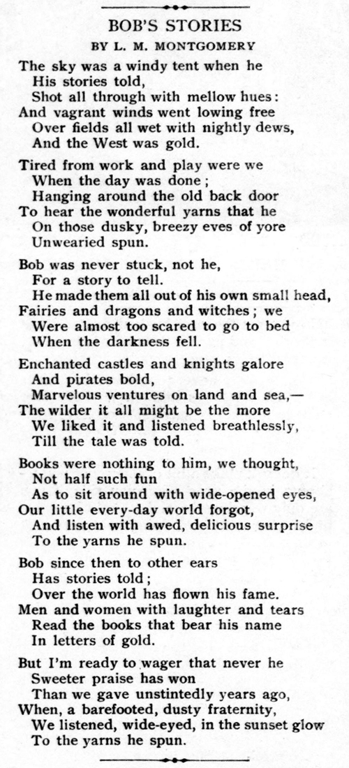 Bob's Stories by L.M. Montgomery, Poem in The Farm Journal, October 1910