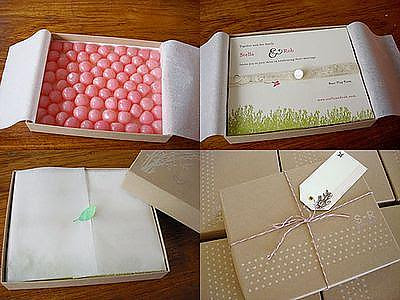 Add candies to the bottom of the box and wrap in tissue Wedding Bee 