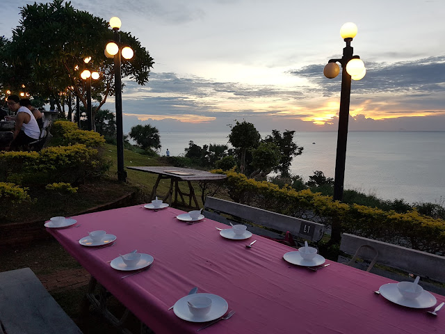 thailand, phuket, phromthep cape restaurant, sunset