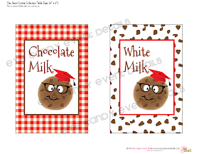 table signs for one smart cookie, chocolate milk sign, white milk sign