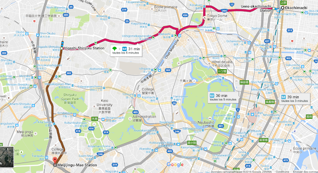Trajet entre Okachimachi et Meijijingu mae