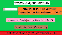 Mizoram Public Service Commission Recruitment – Junior Grade of MES