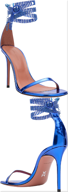 ♦Blue Amina Muaddi Giorgia metallic crystal-chain sandals #aminamuaddi #shoes #blue #brilliantluxury