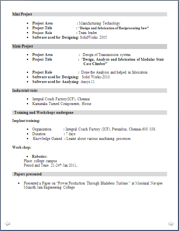 Mechanical Engineer Resume for Fresher