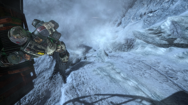 The introduction scene of Dead Space 3, flying above the snow