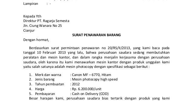 Contoh Surat Penawaran Supply Barang Contoh Surat