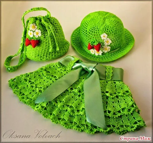 Pollera, sombrero y bolso niña crochet