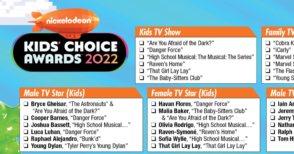 2022 Kids’ Choice Awards printable ballot The Gold Knight Latest