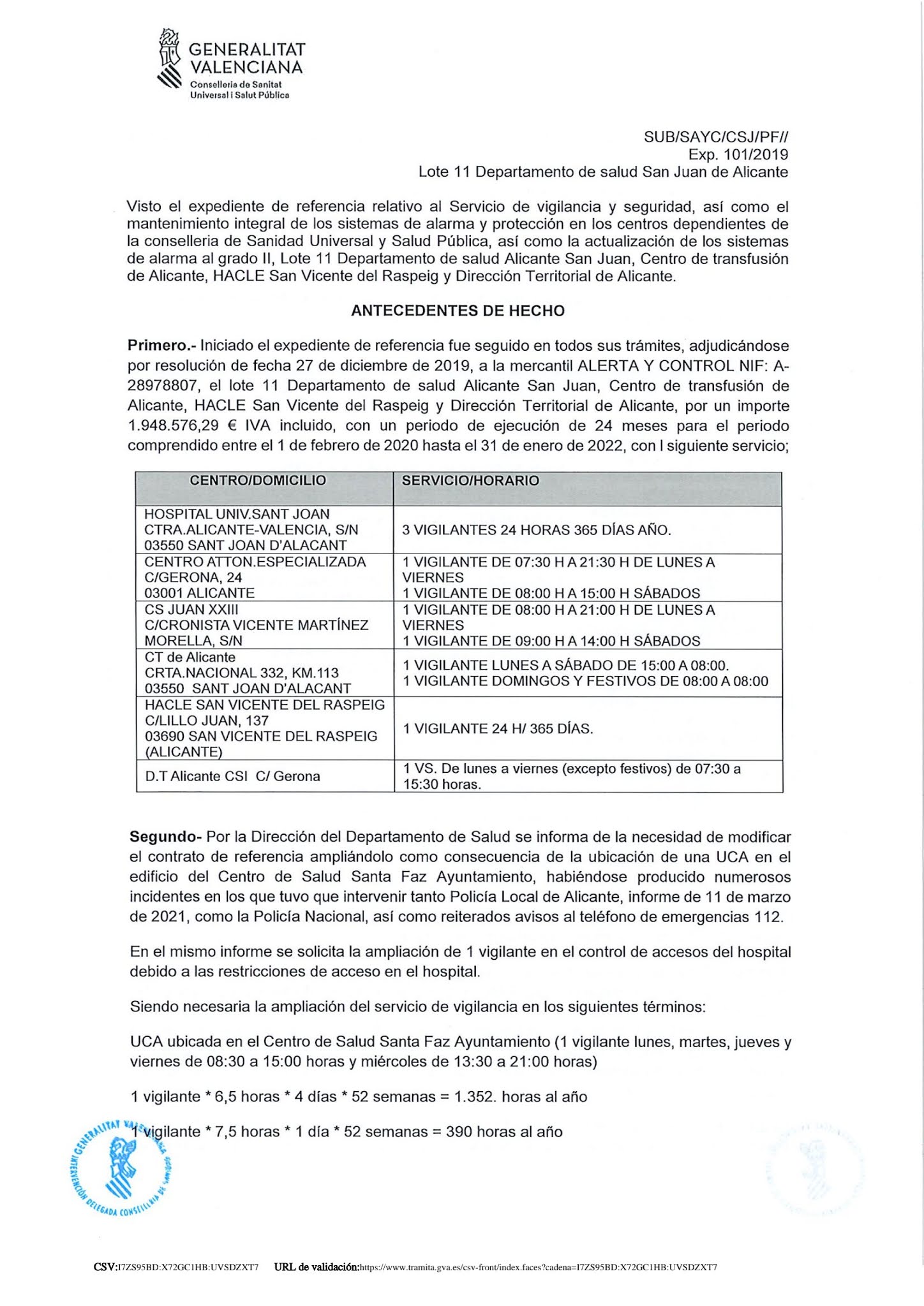 Ampliación de la seguridad del Lote 11 Departamento de salud San Juan de Alicante