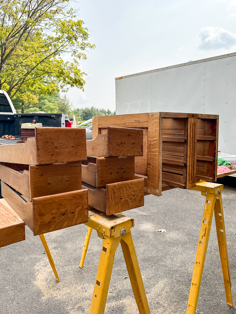 Sanded and cleaned oak card catalog