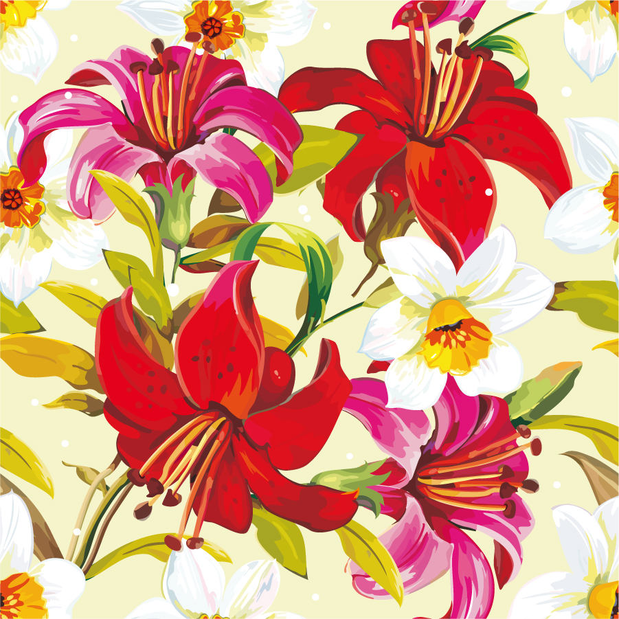 Free Vector がらくた素材庫 美しい赤い百合の背景 Beautiful Flowers Background イラスト素材