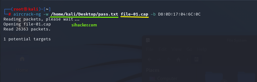 perintah crack password dengan aircrack menggunakan wordlist