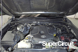 SUPERCIRCUIT Front Strut Bar installed to the Toyota Hilux REVO 2.4D VNT.