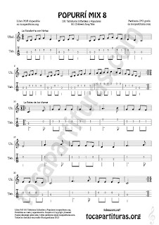  Mix 8 Tablatura y Partitura de Ukele La Escaleritas con Notas, La Reina de los Mares, Polka Popurrí 8 Tablature Sheet Music for Ukelele Music Scores Tabs