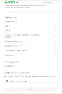 Lampiran pendaftaran Grab karawang