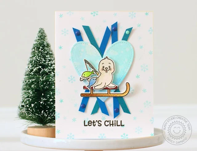 Sunny Studio Stamps: Polar Playmates Winter Themed Let's Chill Card by Nancy Damiano