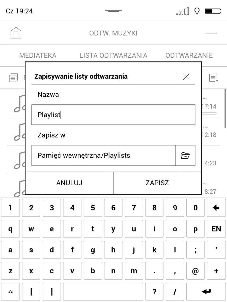 PocketBook InkPad 3 – zapisywanie listy odtwarzania