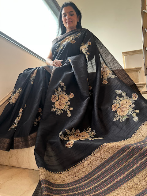 Black Dupion silk saree