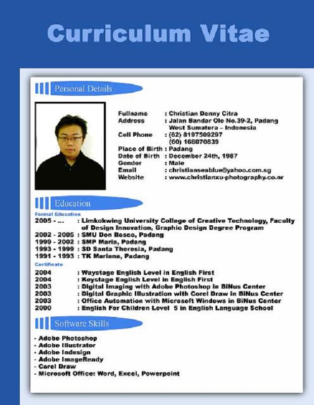 Contoh CV Curriculum Vitae Terbaik - Lengkap ~ Cara Tikus