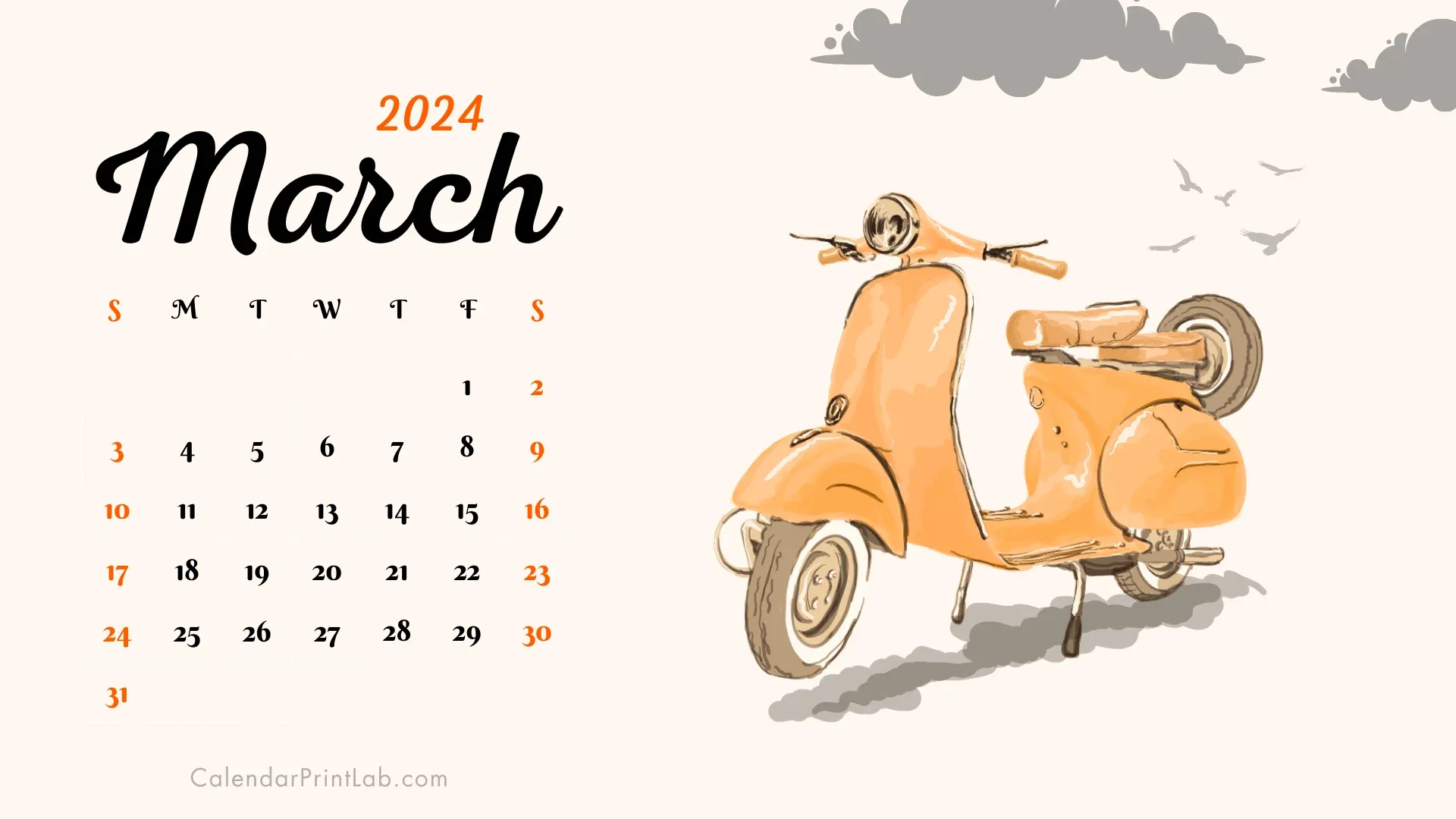 March 2024 Calendar Desktop Wallpaper