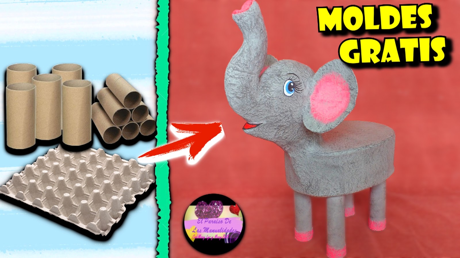 Silla para niños en forma de elefante con cartón y material reciclado paso a paso