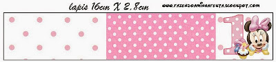 Free Printable Candy Bar Labels for Minnie First Year with Polka Dots.