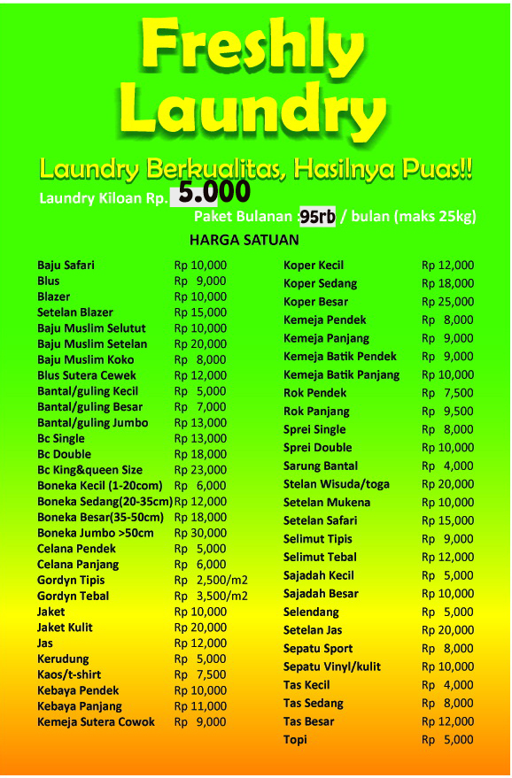 Freshly Laundry  Cirebon DARTAR HARGA LAUNDRY  KILOAN  