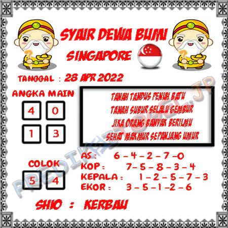 Prediksi Dewa Bumi Togel SGP Kamis 28 April 2022