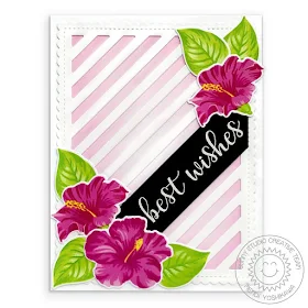 Sunny Studio Stamps: Hawaiian Hibiscus Pink Best Wishes Wedding Card (using Frill Frames Stripes Dies)