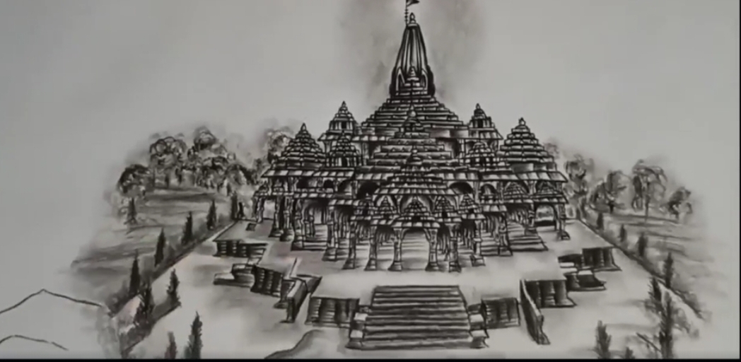 Pencil Art: Ayodhya Ram Mandir picture with pencil... You have to say Aura when you see it