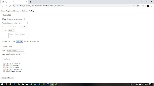 Contoh Formulir Registrasi Sederhana Pada HTML