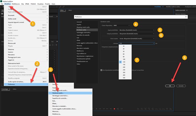 impostazioni hardware audio in audition