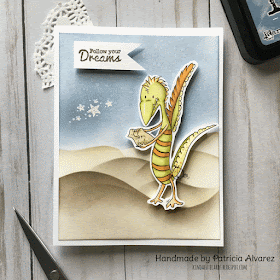 Handmade card with Explorer Monster digital stamp from Kinda Cute