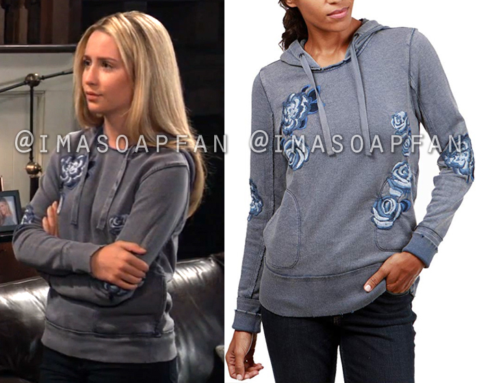 Josslyn Jacks, Eden McCoy, Embroidered Grey and Blue Floral Hooded Sweatshirt, General Hospital, GH